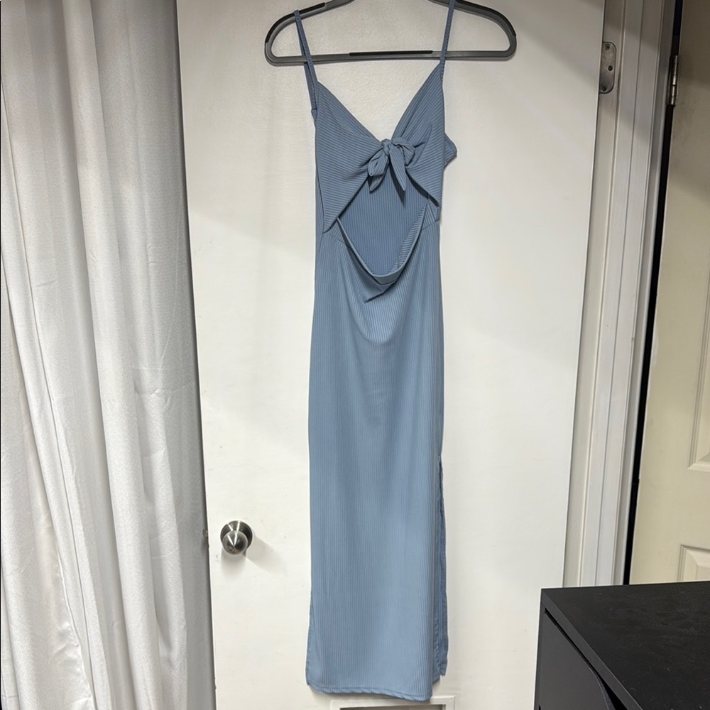 Blue Cut Out Tie Front Slip Dress